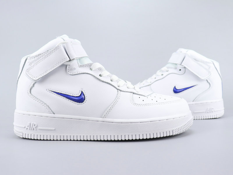 2020 Nike Air Force 1 Mid Retro PRM QS White Blue - Click Image to Close